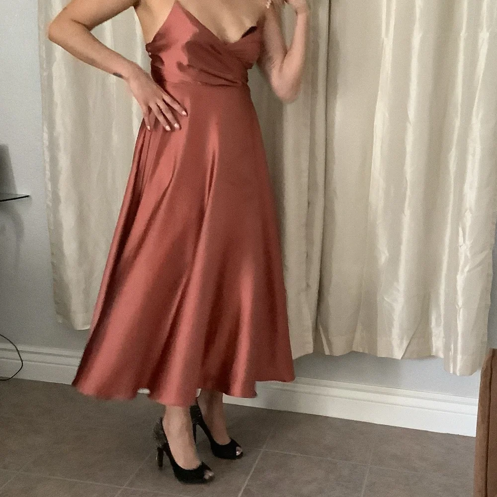 SHEIN Copper Satin Midi Dress - Picture 5 of 6